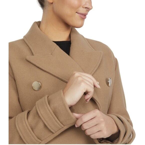 Badgley Mischa Coat Rosalie Notch Collar Camel Brown M New $268 Belted Designer - Picture 5 of 13